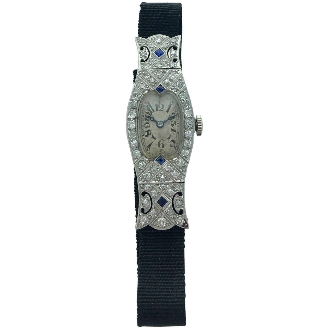 Art Deco Glycine Diamond Sapphire Wristwatch 1920s 