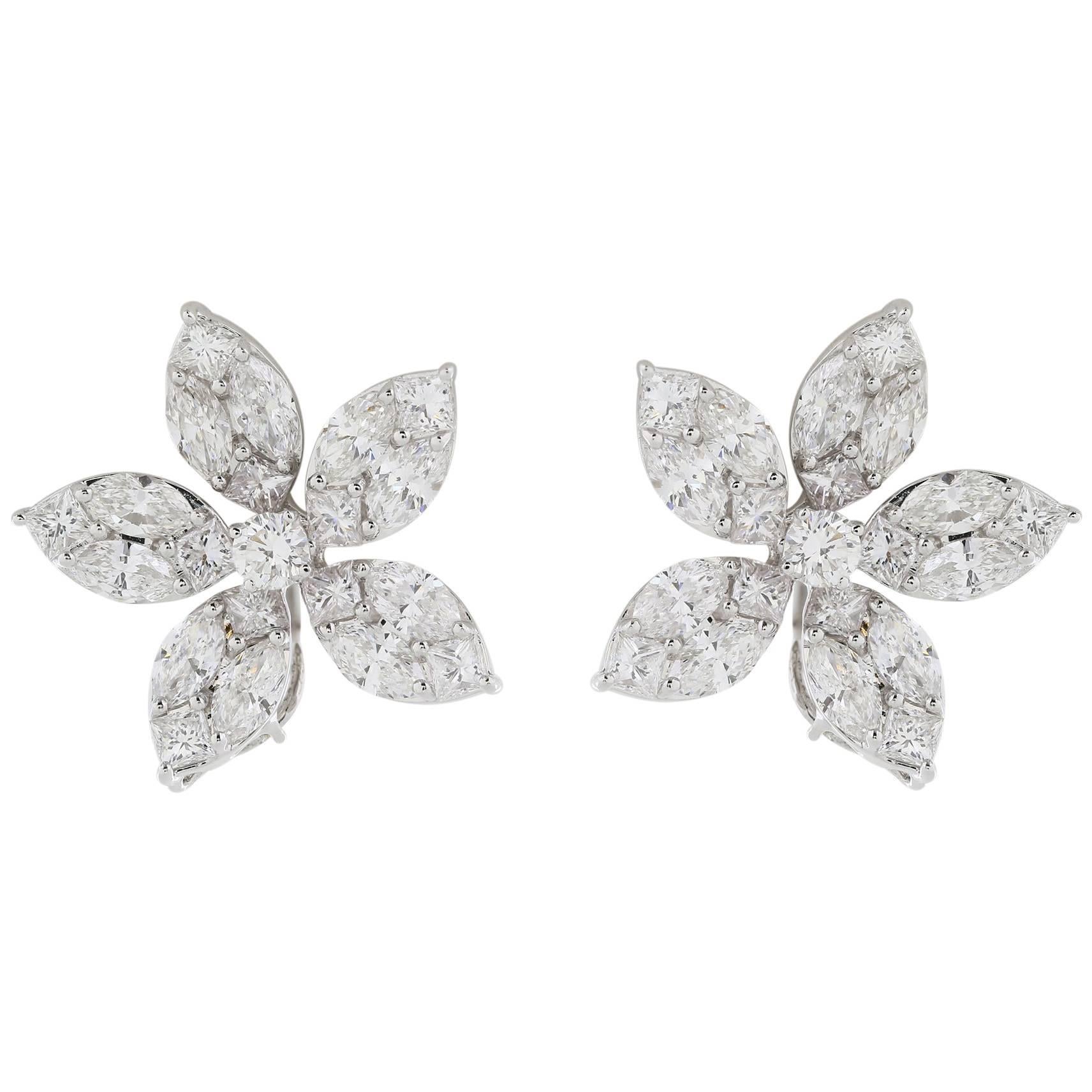 Flower Cluster Diamond Earrings For Sale