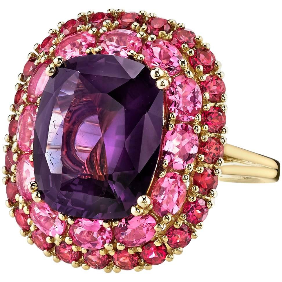 GIA Certified 8.36 Carat Unheated Purplish Pink Sapphire 18 Karat Gold Ring
