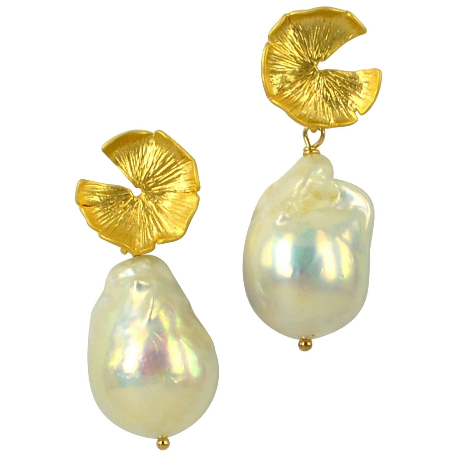 Decadent Jewels Gold Baroque Pearl Earrings
