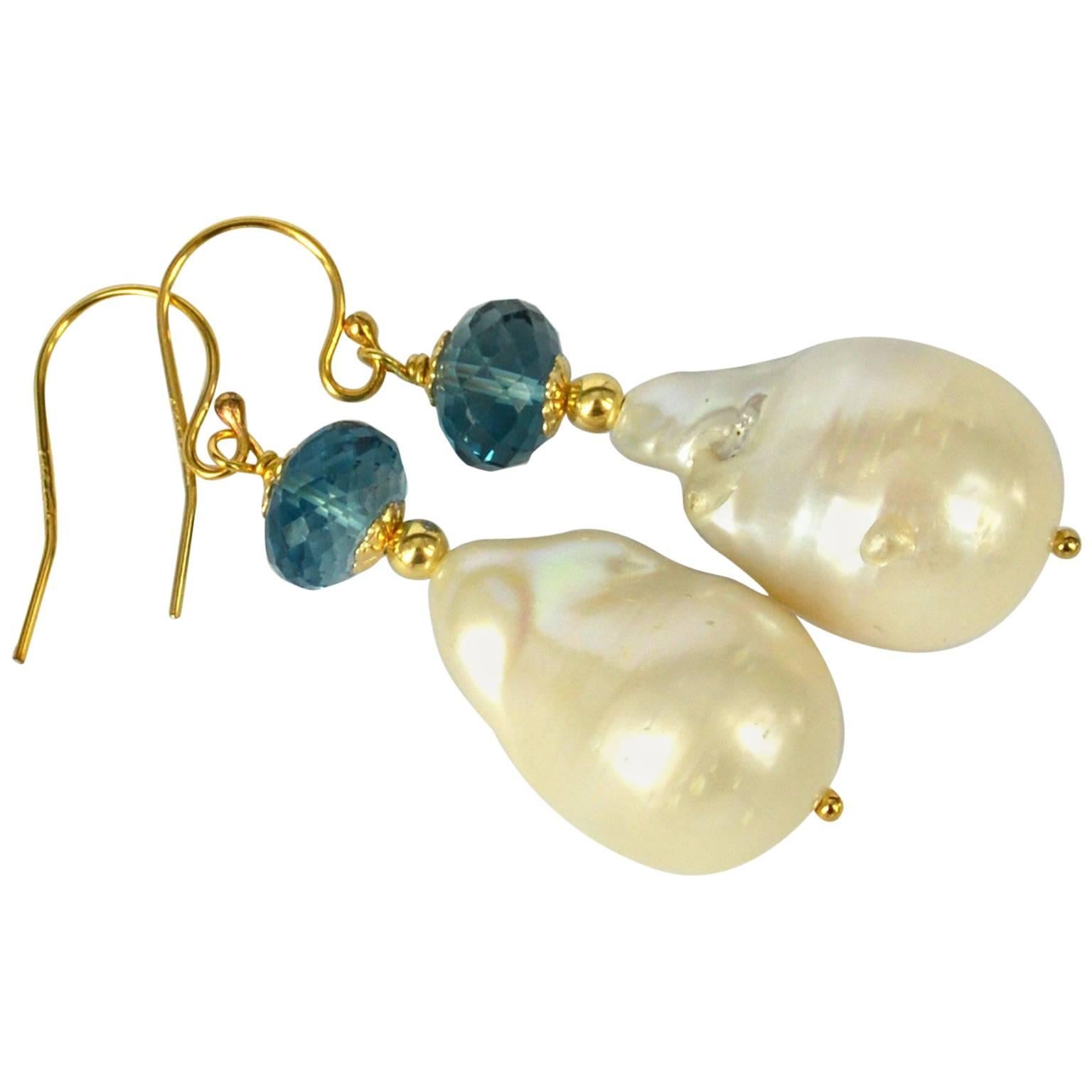 Decadent Jewels London Blue Topaz Baroque Pearl Earrings