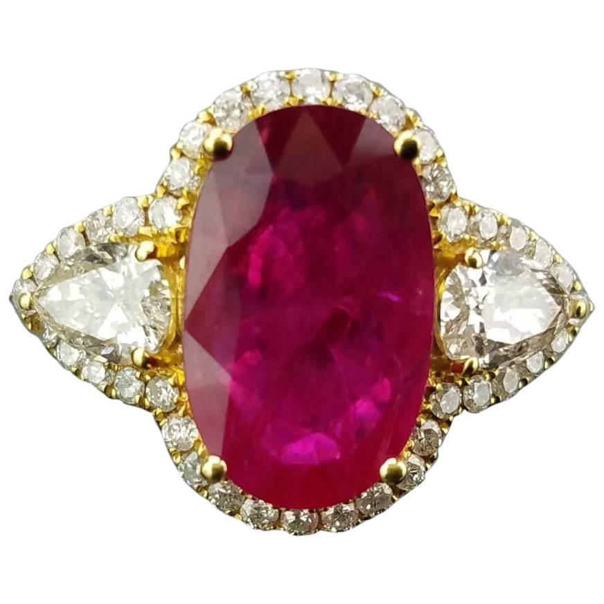 5.87 Carat Oval Mozambique Ruby and Diamond 18 Karat Gold Engagement Ring