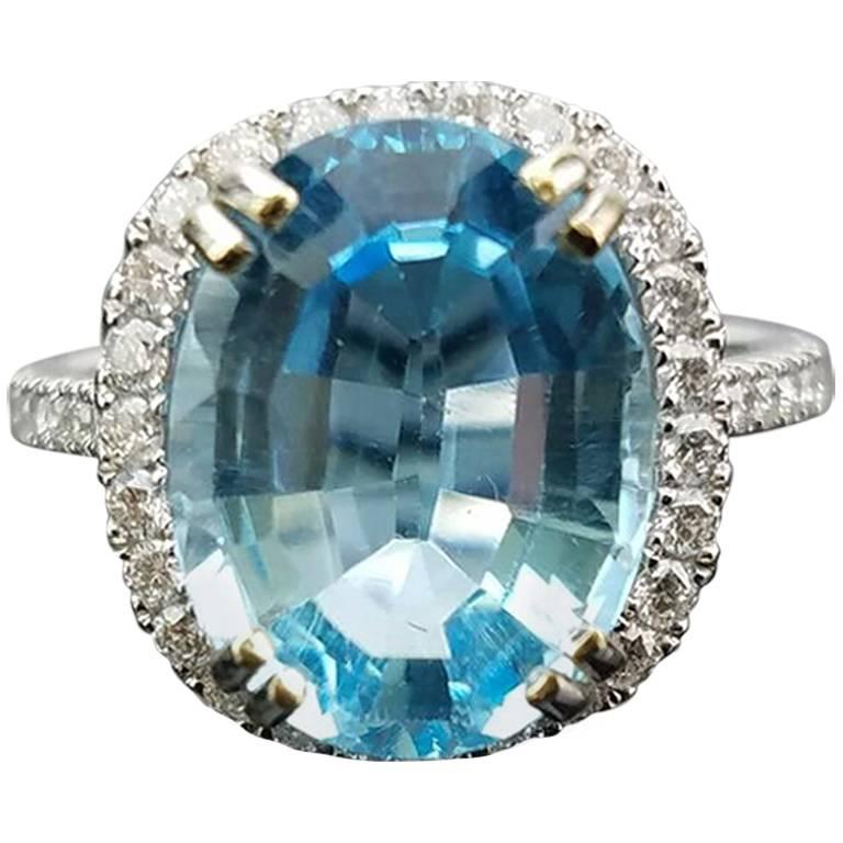 Oval Blue Topaz and Diamond Cocktail Ring