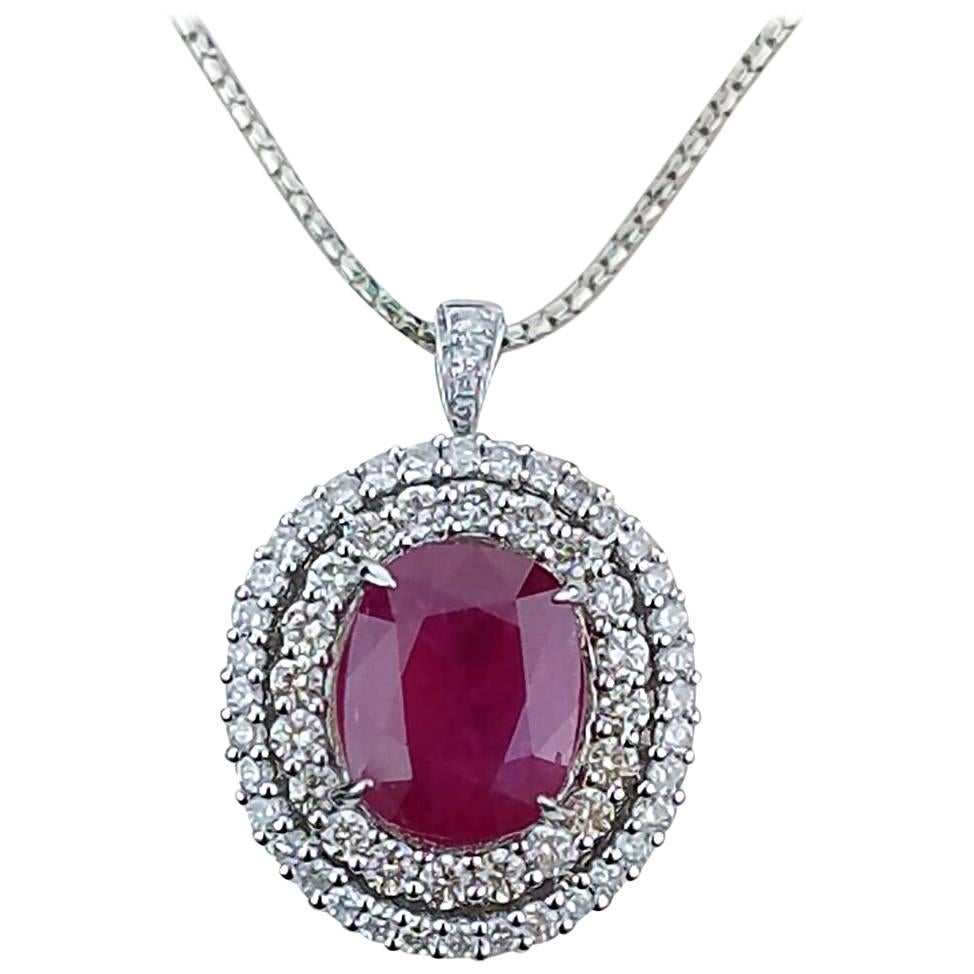 Classic Oval Ruby and Diamond Pendant