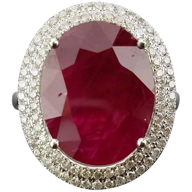 8.58 Carat Oval African Ruby and Diamond Cocktail Ring
