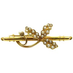 Antique Victorian Pearl Oakleaf and Acorn Gold Brooch, 15 Carat Gold