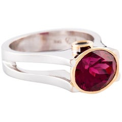 Kian Design Three Stones 4.32 Carat Rhodolite Garnet and Black Diamonds Ring