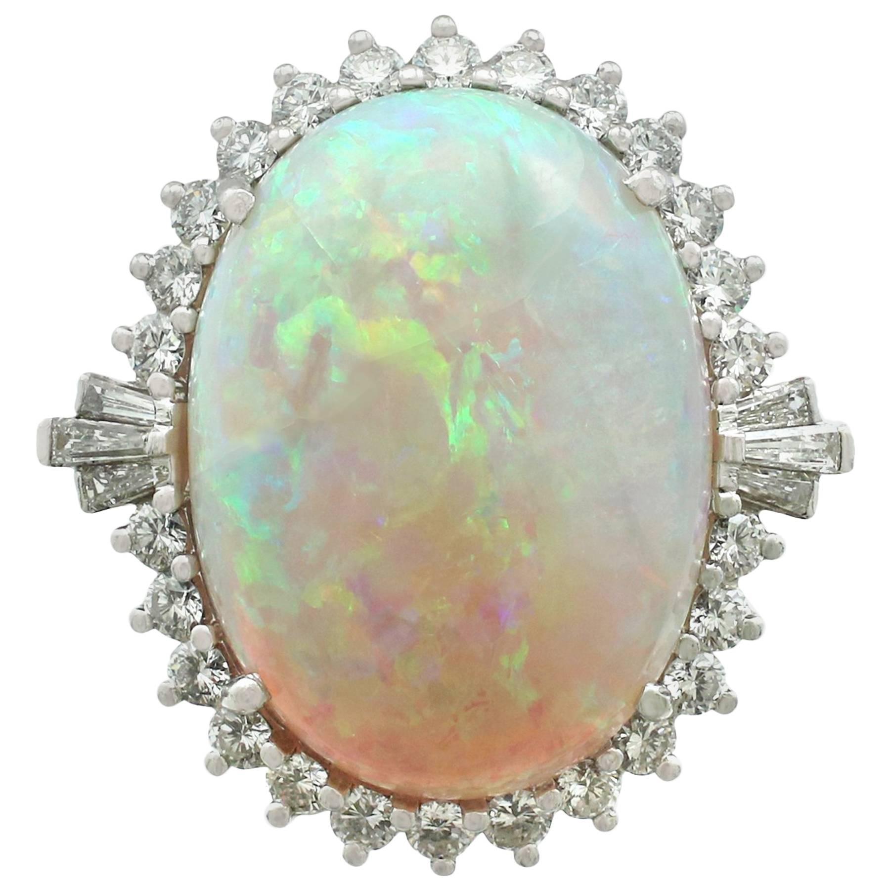 1960s 14.65 Carat Opal and 1.10 Carat Diamond White Gold Cocktail Ring
