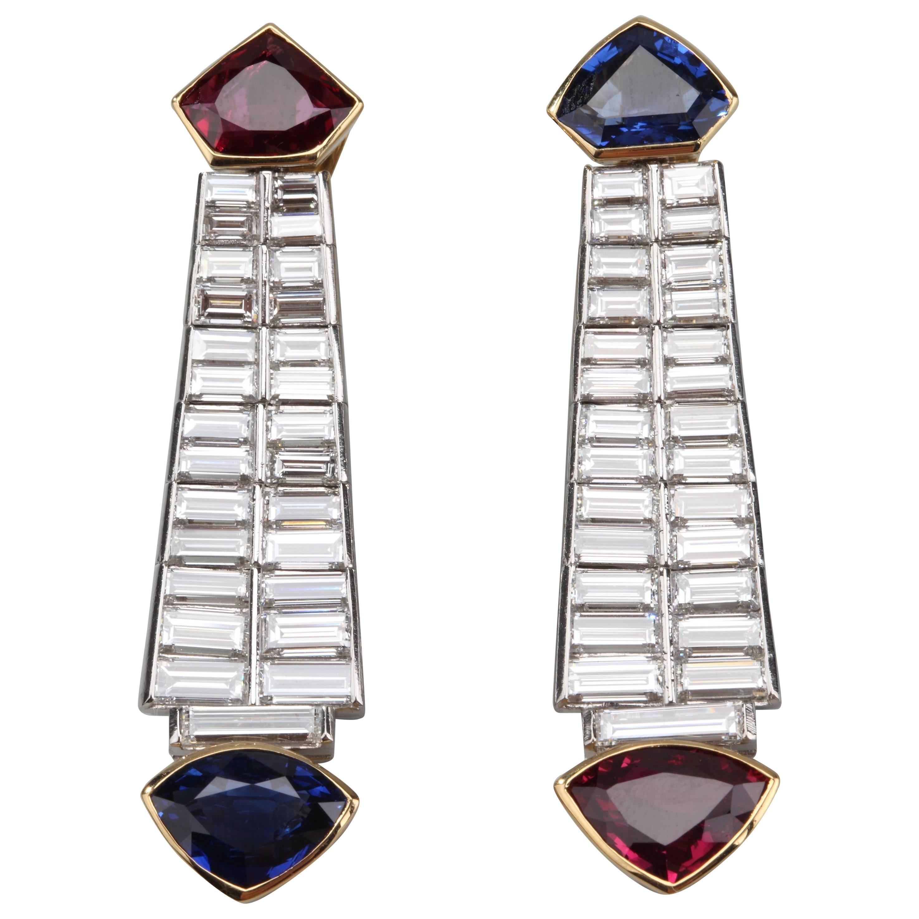 Ruby Sapphire Diamond Earrings For Sale