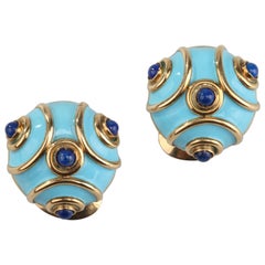 1960s Enamel Lapis Lazuli Earrings 1960s Enamel Lapis Lazuli Earrings