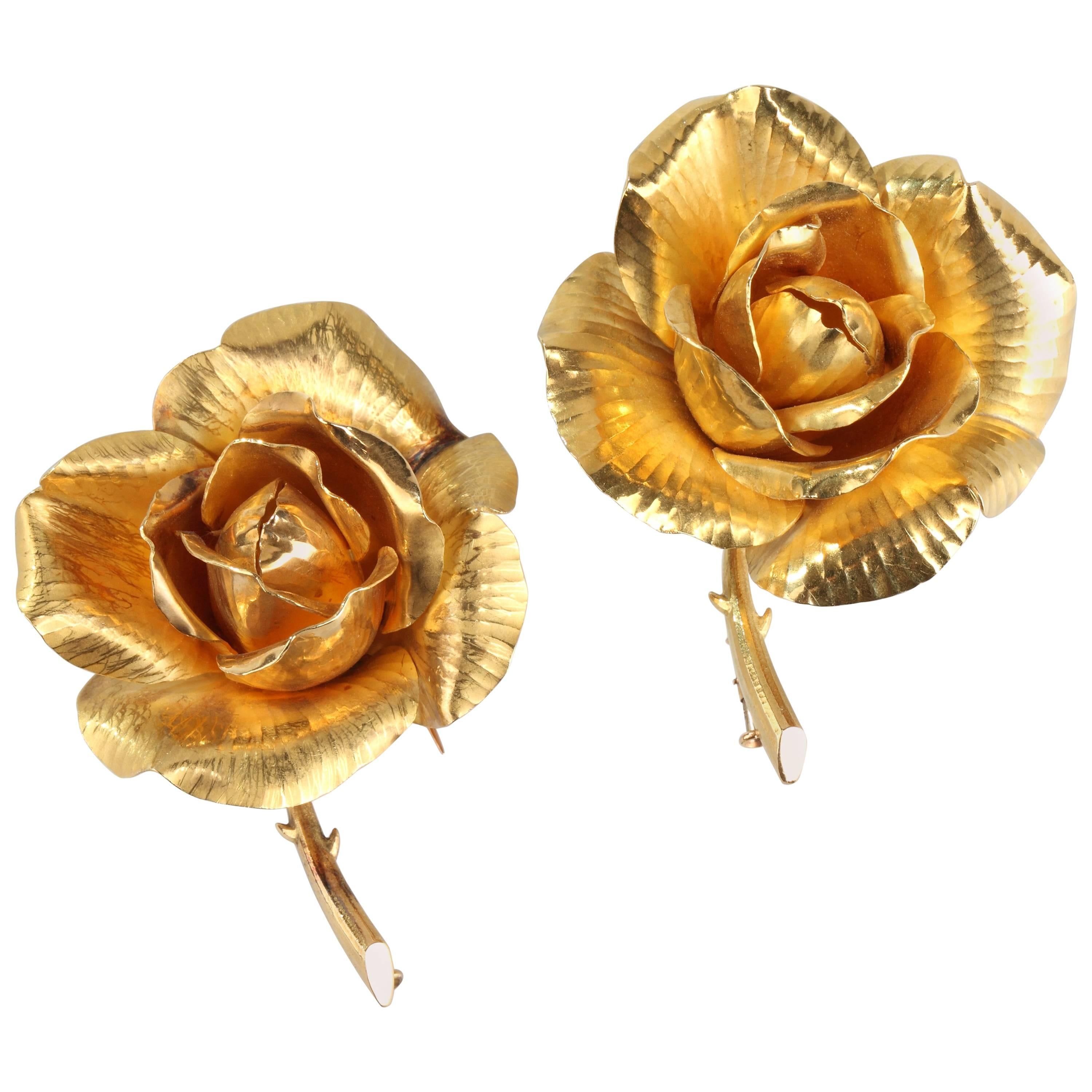 Pair of Hermes Gold Rose Brooches For Sale at 1stDibs hermes brooch