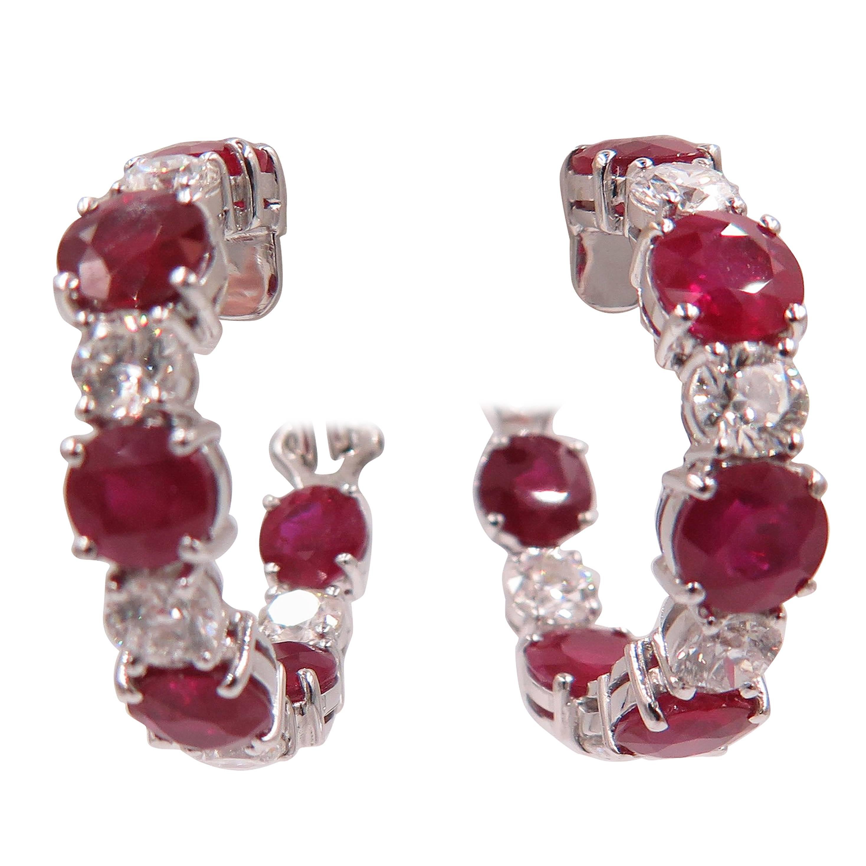 thumbnail image 2 of AFFY Jewelry Hanging Hoop Earrings – Simulated Ruby & Natural Diamond In 14K White Gold Plated Sterling Silver 2 of 6