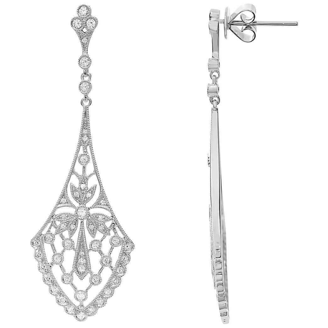 Art Nouveau Inspired Diamond White Gold Drop Earrings For Sale