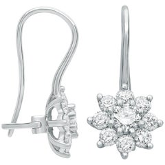 Diamond Flower Cluster Earrings in White Gold 