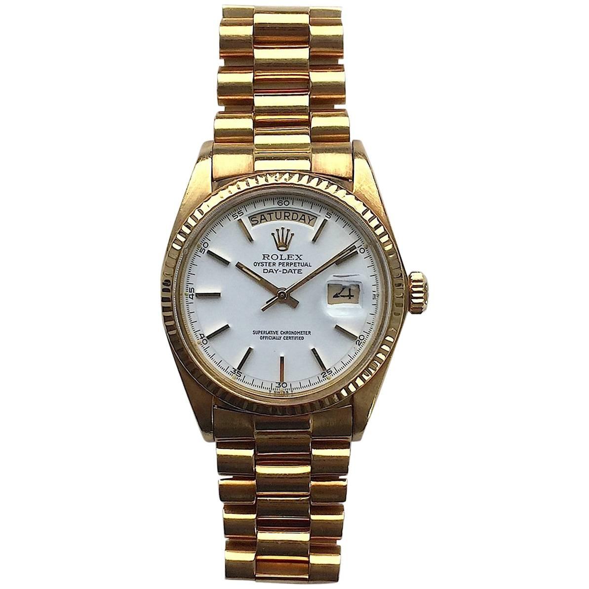 Rolex Yellow Gold Day Date President White Dial Automatic Wristwatch, 1970s