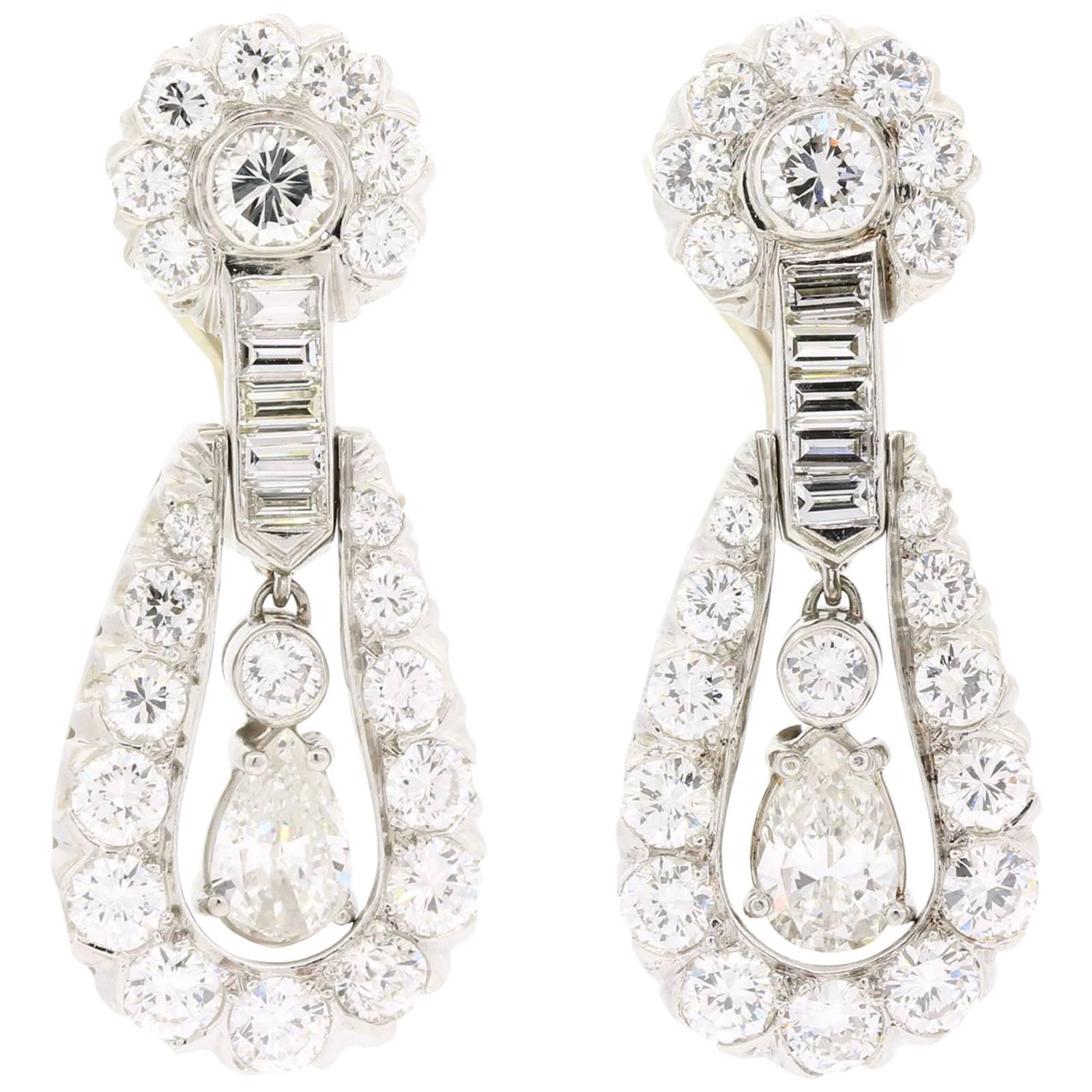  Vintage Diamond Platinum Dangle Earrings