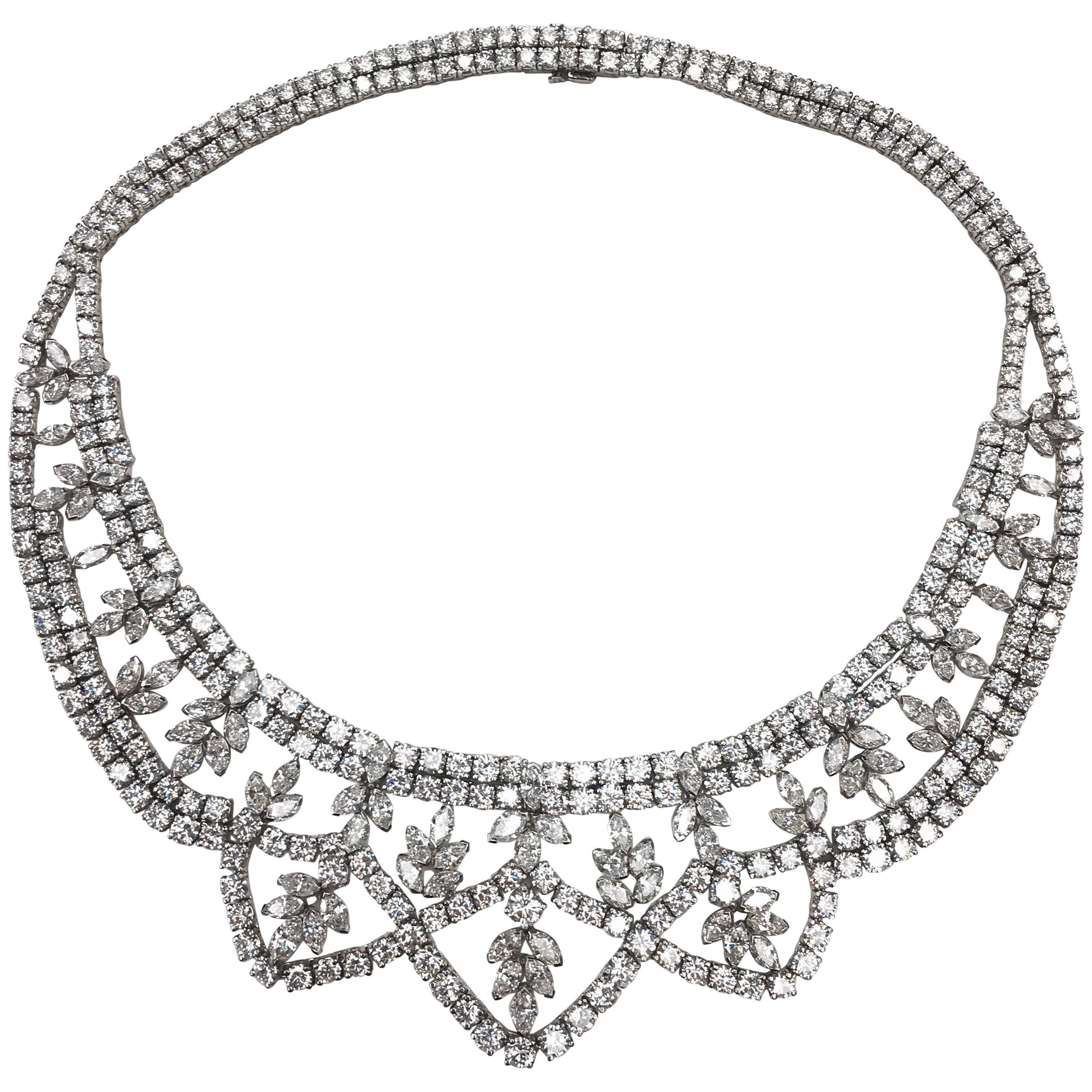  Diamond Platinum Garland Style Necklace For Sale