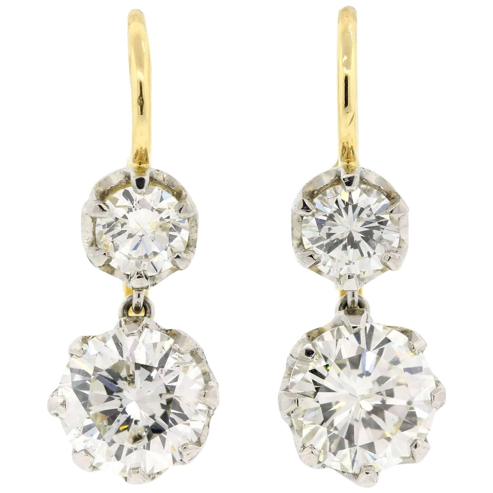 Dangling Diamond Platinum Gold Earrings
