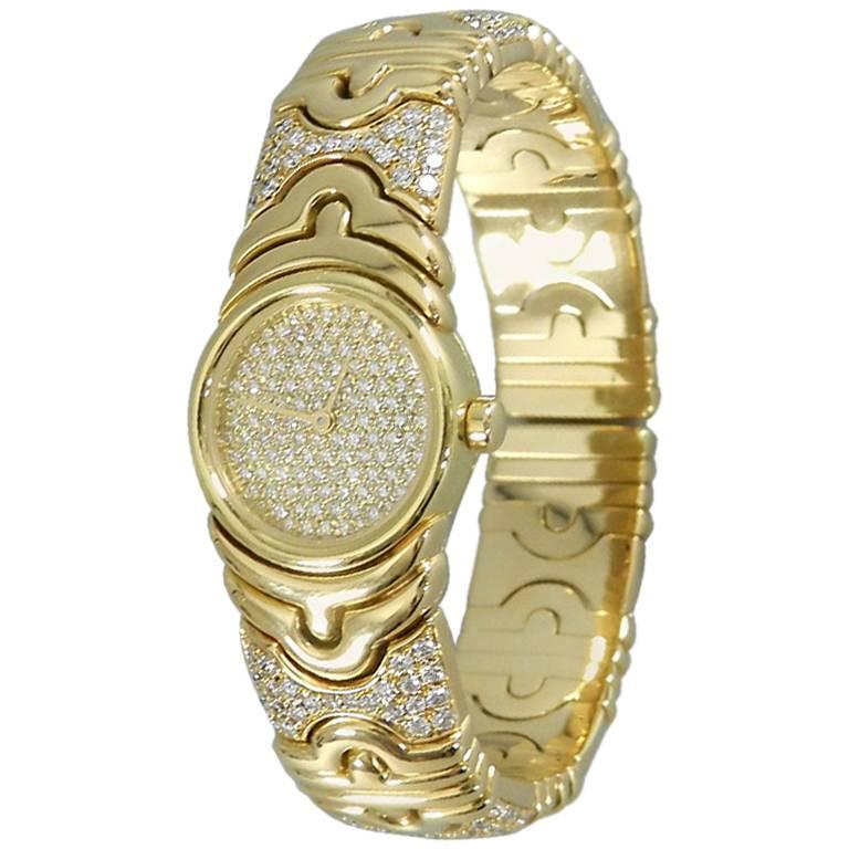 Bulgari Ladies Yellow Gold Diamond Parenthesis Quartz Bangle Wristwatch, c1993