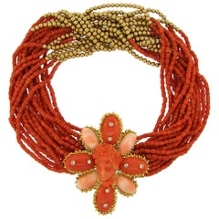 1950s David Webb Coral Diamond Yellow Gold Necklace Removable Brooch Pin Clip