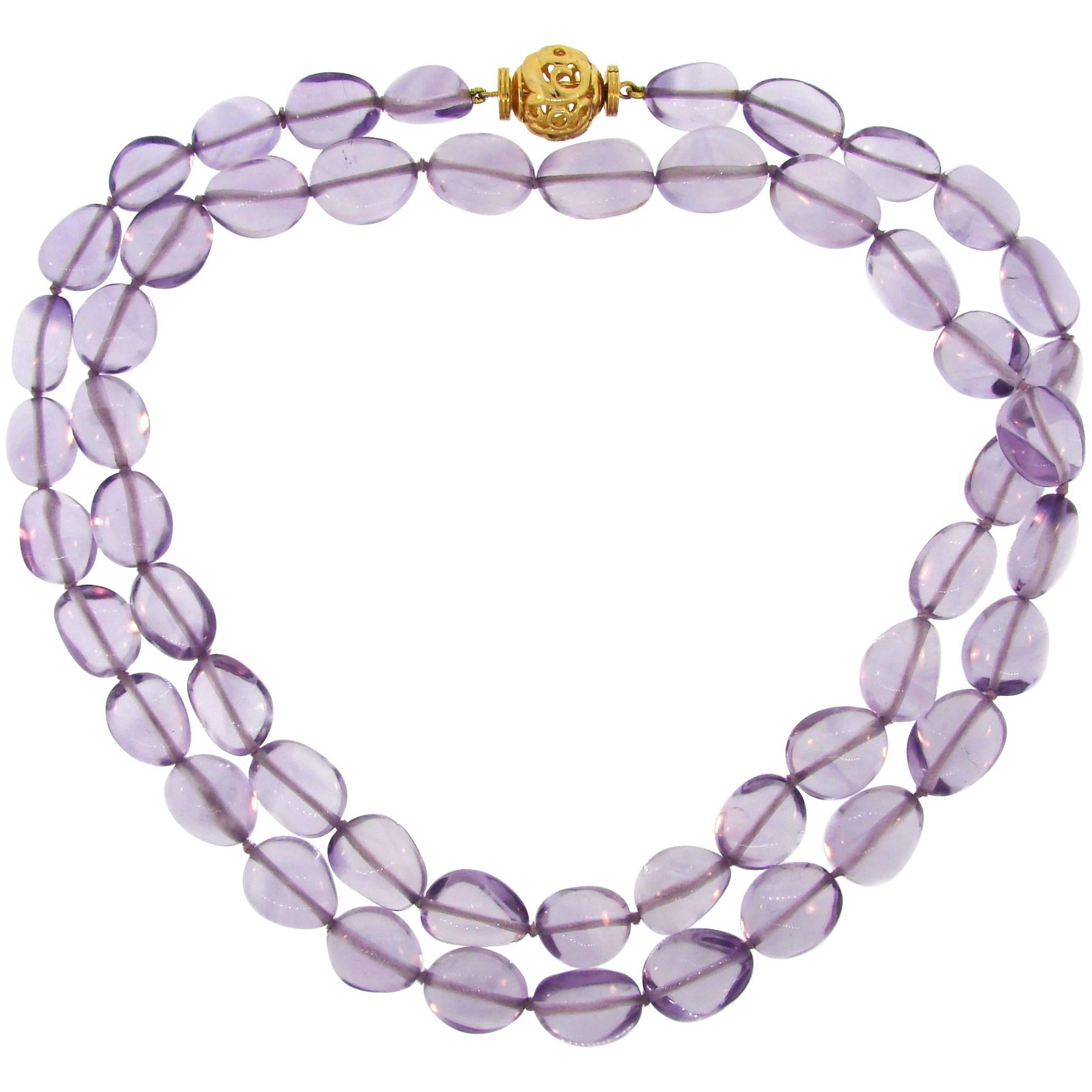 Verdura Amethyst Bead Strand Necklace with Yellow Gold Clasp