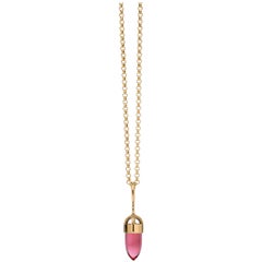 MAVIADA's Modern Minimalist Pink Stone 18 Karat Yellow Gold Pendant Necklace