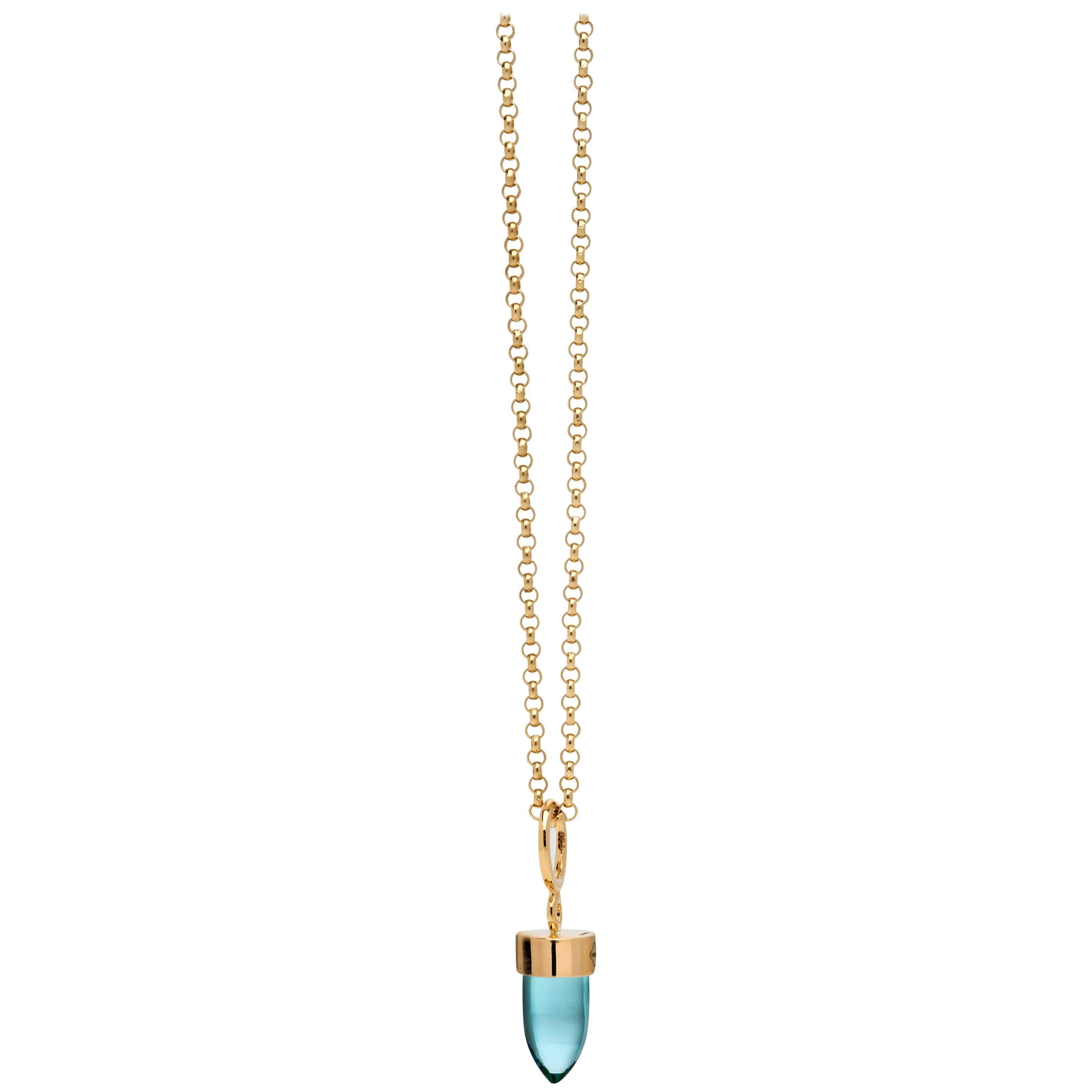 MAVIADA's Modern Minimalist Aqua Blue 18 Karat Yellow Gold Pendant Necklace For Sale