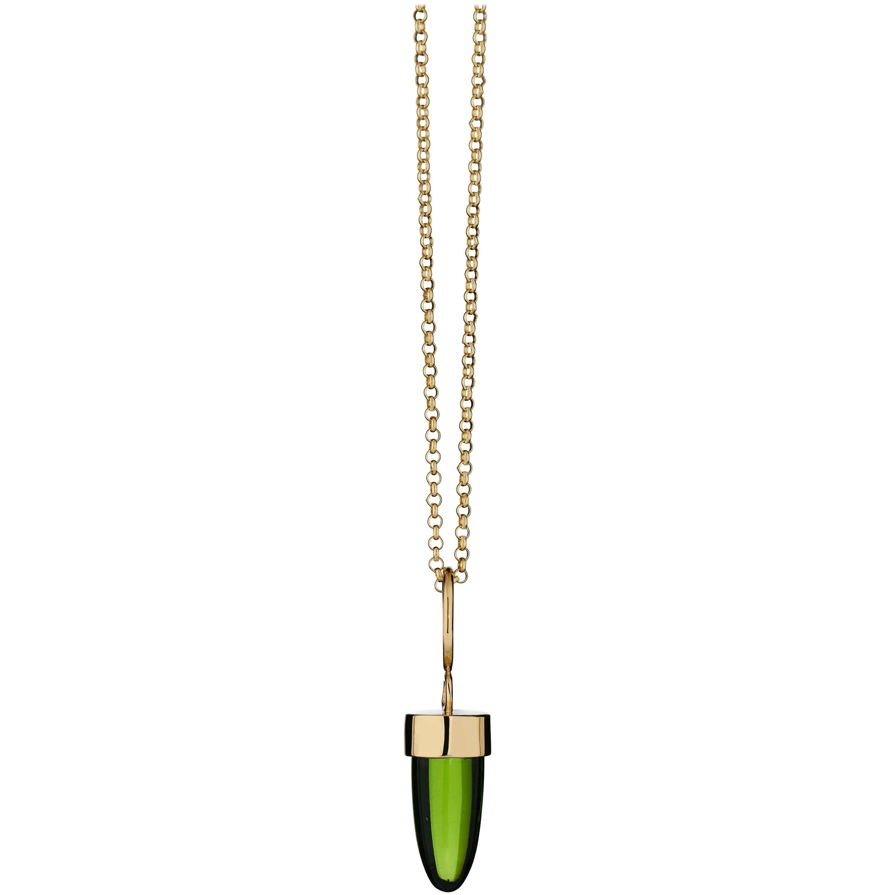 MAVIADA's Modern Minimalist Green Amethyst 18 Karat Yellow Gold Pendant Necklace