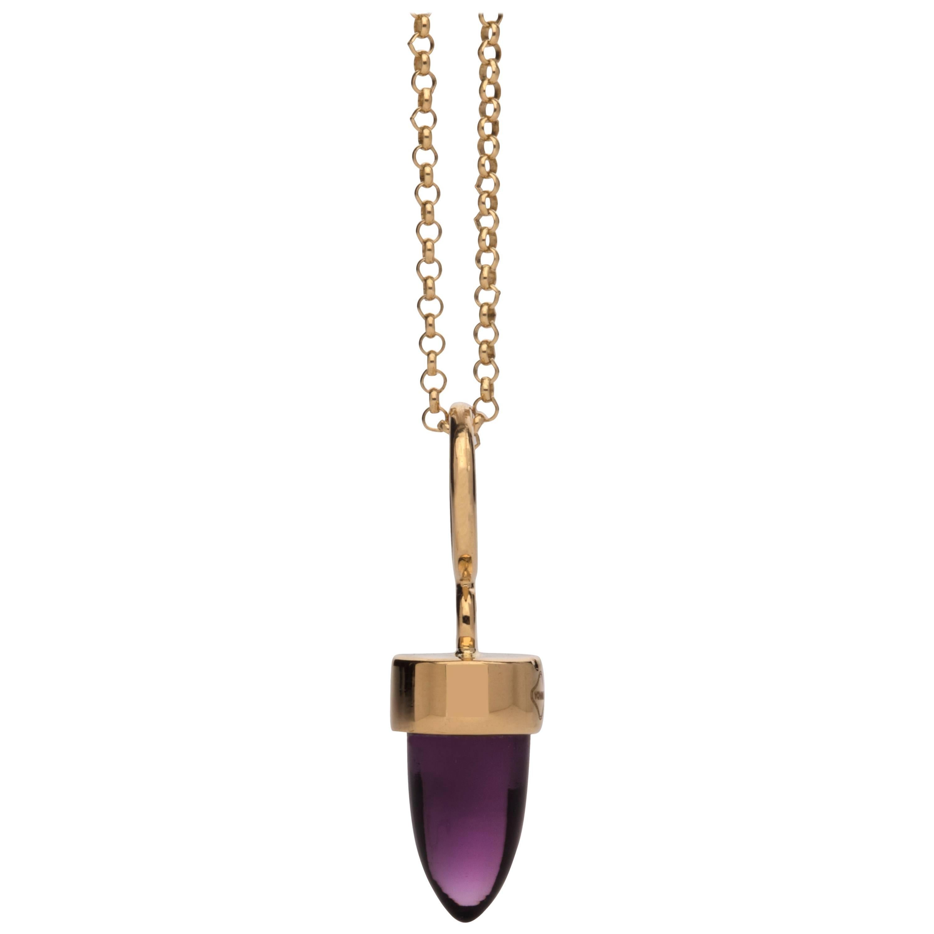 MAVIADA, collier pendentif moderne minimaliste en or 18 carats avec améthyste violette en vente