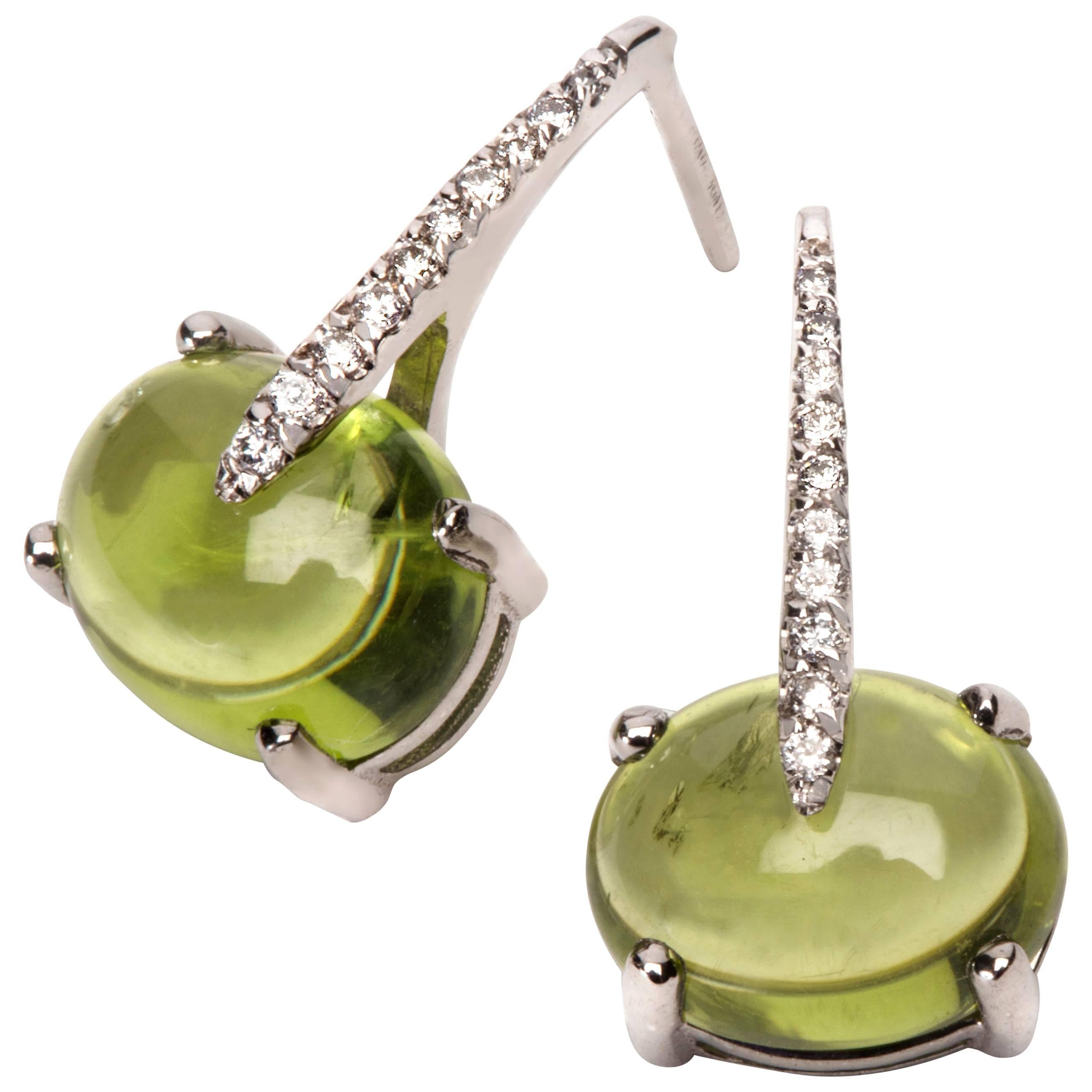 MAVIADA's Modern Minimalism Diamond Green Peridot 18K White Gold Drop Earrings