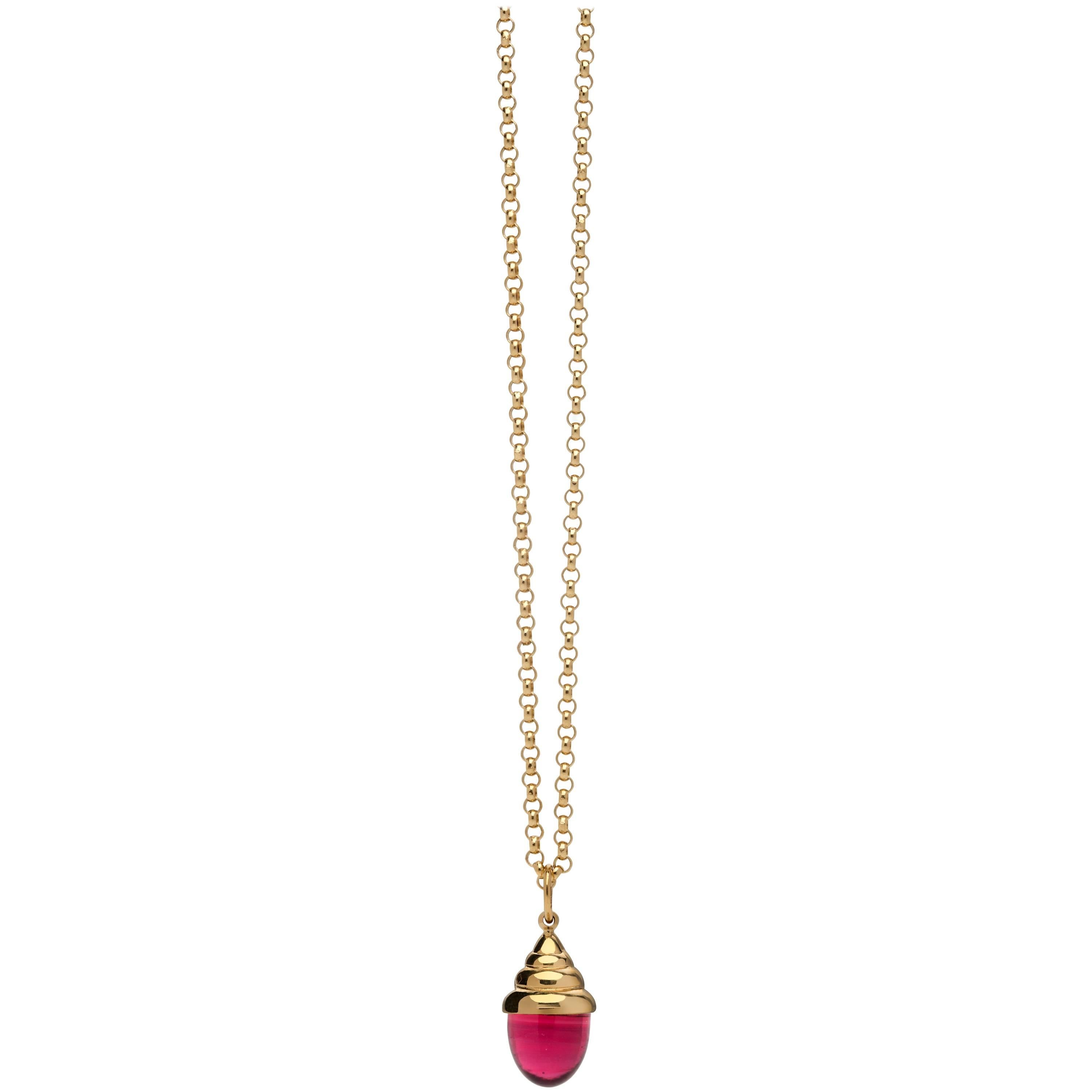 Pink Tourmaline Classic Quartz 18 Karat Yellow Solid Gold Drop Pendant Necklace