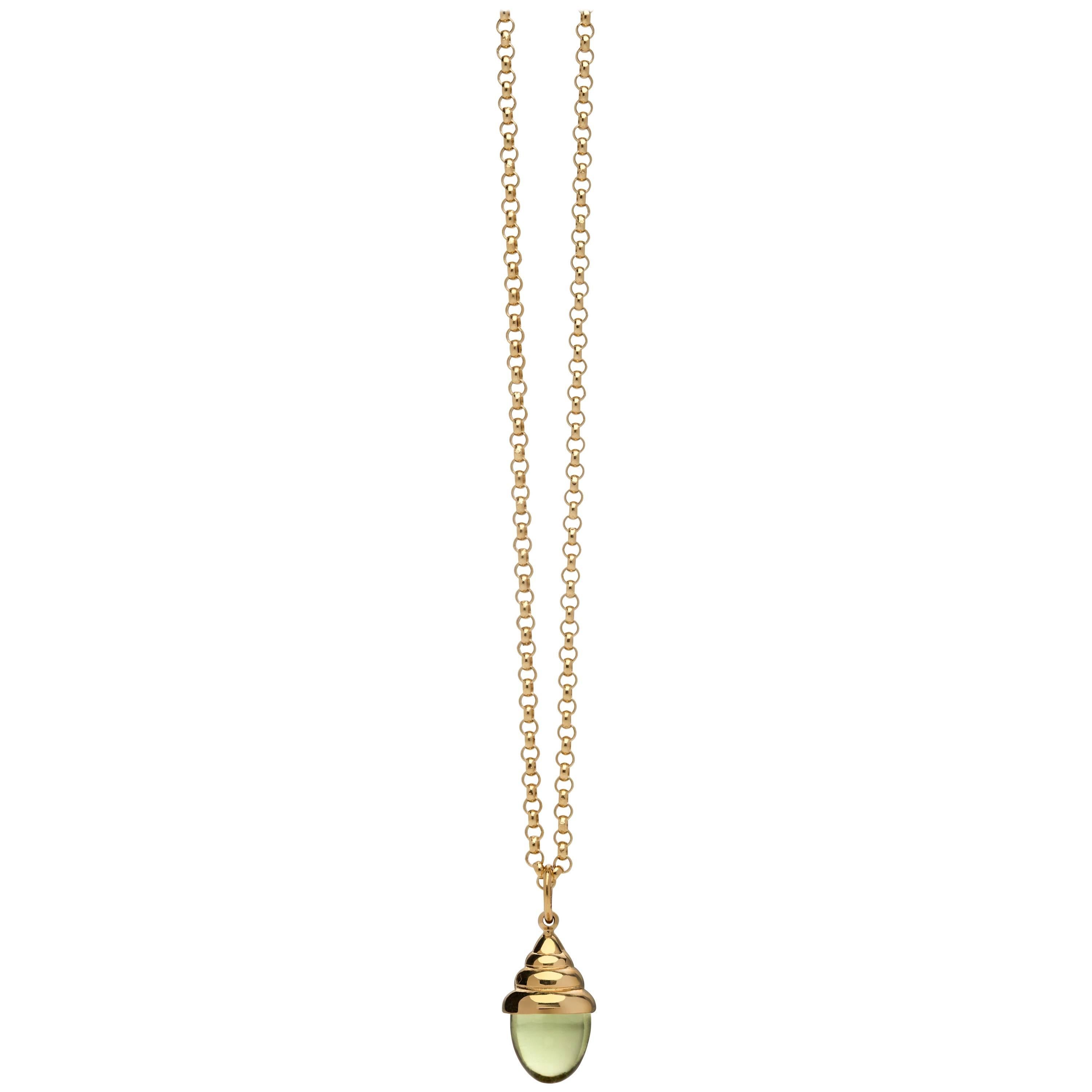 MAVIADA's Torba Modern Peridot Quartz 18 Karat Yellow Gold Drop Pendant Necklace For Sale