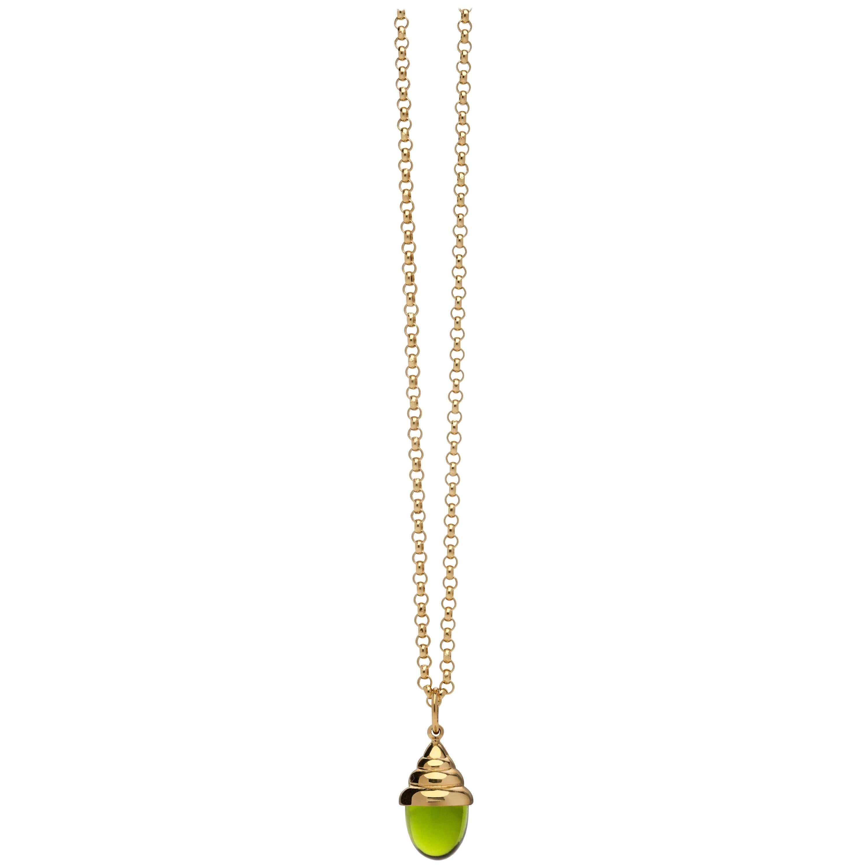 Green Amethyst Chic Quartz 18 Karat Yellow Solid Gold Drop Pendant Necklace