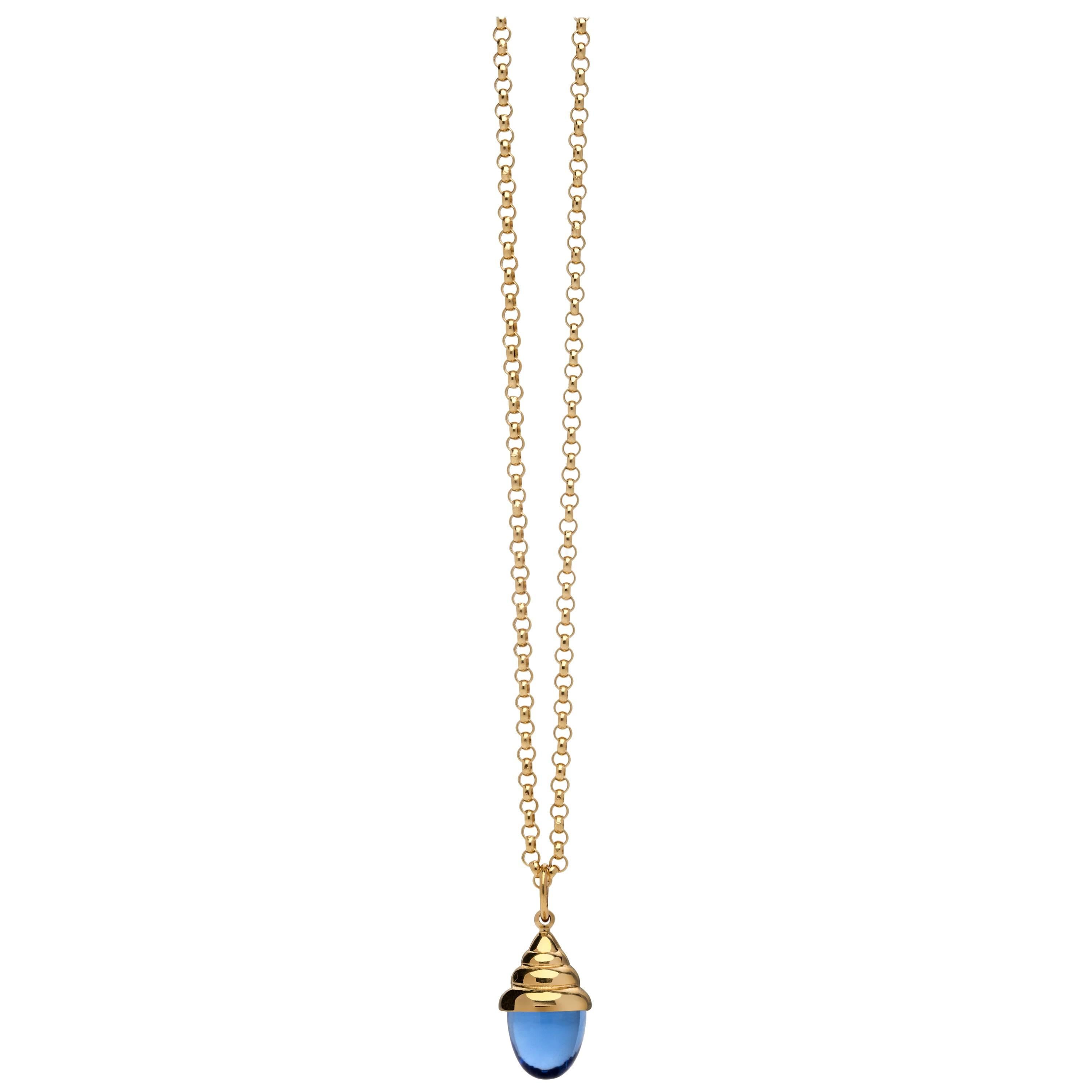 Blue Tanzanite Chic Quartz 18 Karat Yellow Solid Gold Drop Pendant Necklace For Sale
