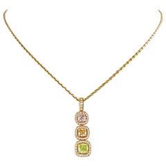 GIA Certified Fancy Color Diamond Gold Necklace