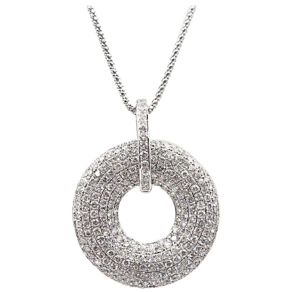 Modern Pave Diamond Open Drop Pendant Necklace