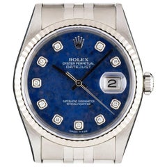 Unworn Rolex Stainless Steel Datejust Sodalite Diamond Dial Watch 