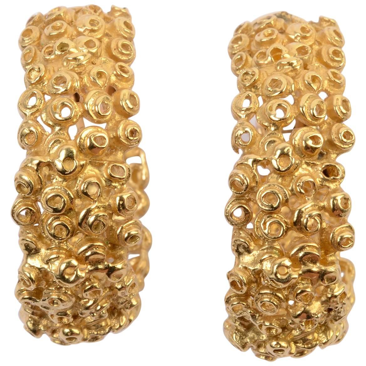 Textured Circle Gold Hoop Earrings