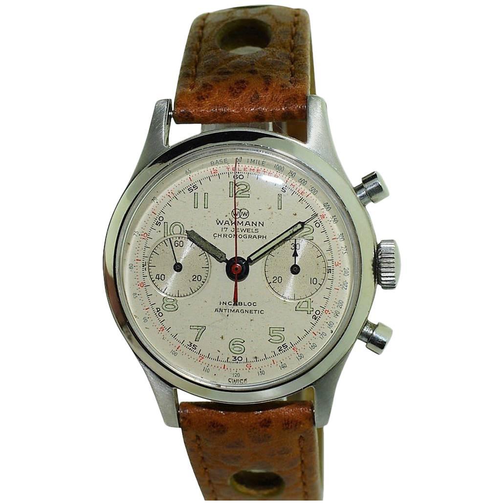 Wakmann Stainless Steel Two Register Chronograph Manual Wristwatch  
