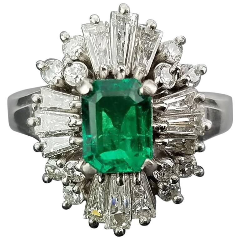 Colombian Emerald and Diamond Platinum Cocktail Ring