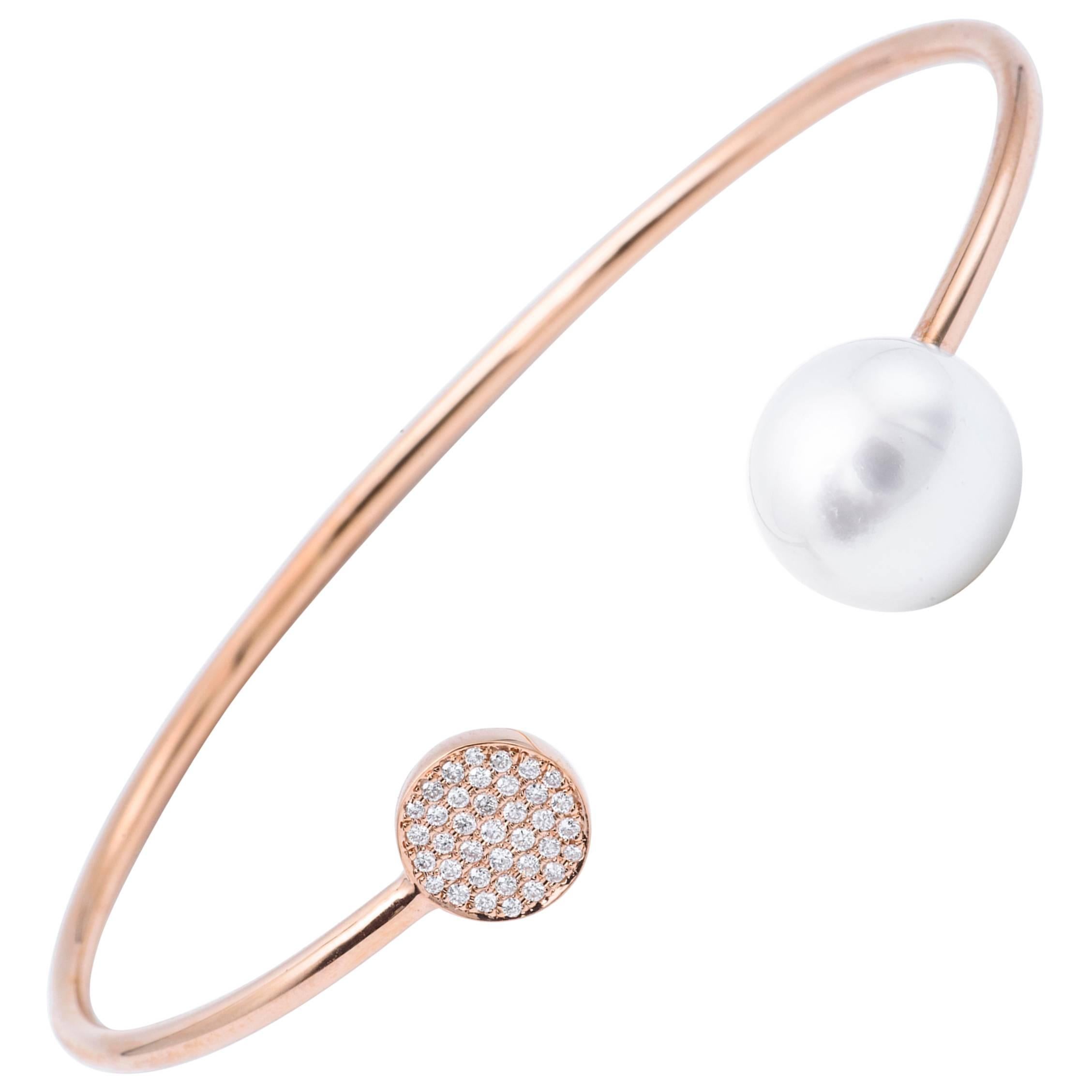 South Sea Pearl and Diamond Rose Gold Bangle