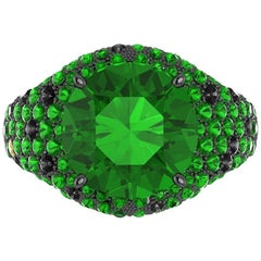 Ferrucci Green Tsavorite and Black Diamonds 18 Karat Gold Cocktail Nature Ring