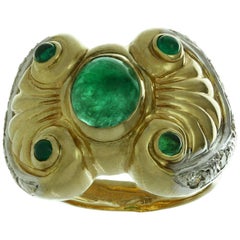 Byzantine Style Emerald Diamond Yellow Gold Ring