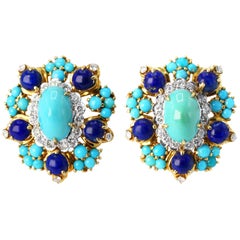 Cartier Turquoise, Lapis Lazuli and Diamond Earclips