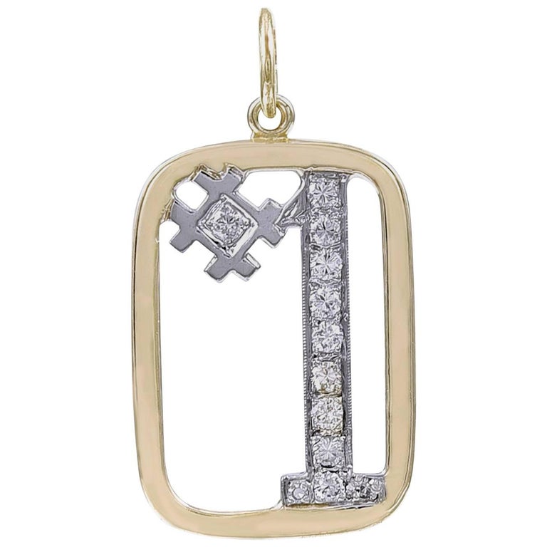 Diamond 14 Karat Yellow and White Gold Charm For Sale at 1stdibs