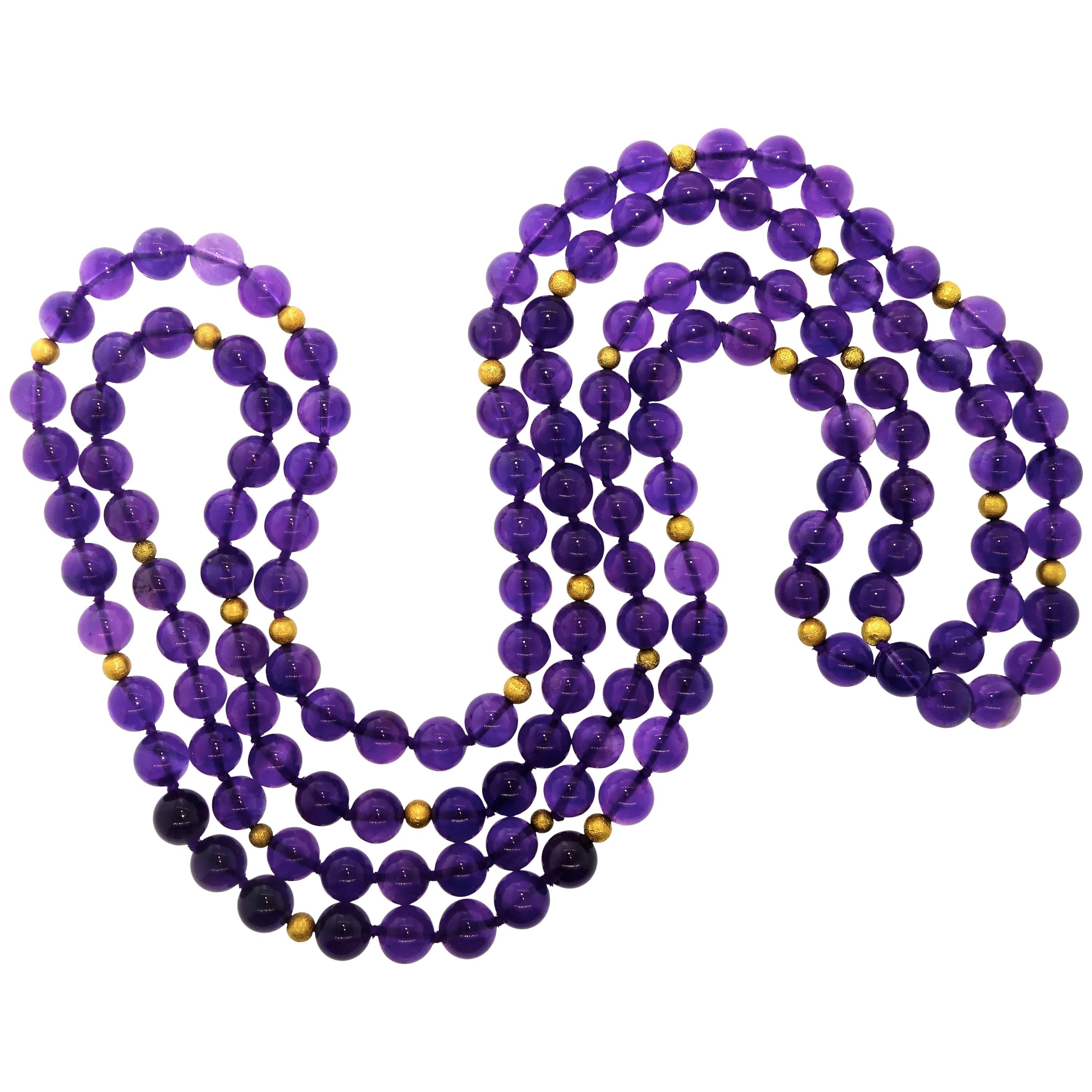 Amethyst and 18 Karat Gold Bead Long Necklace by Pierre/Famille