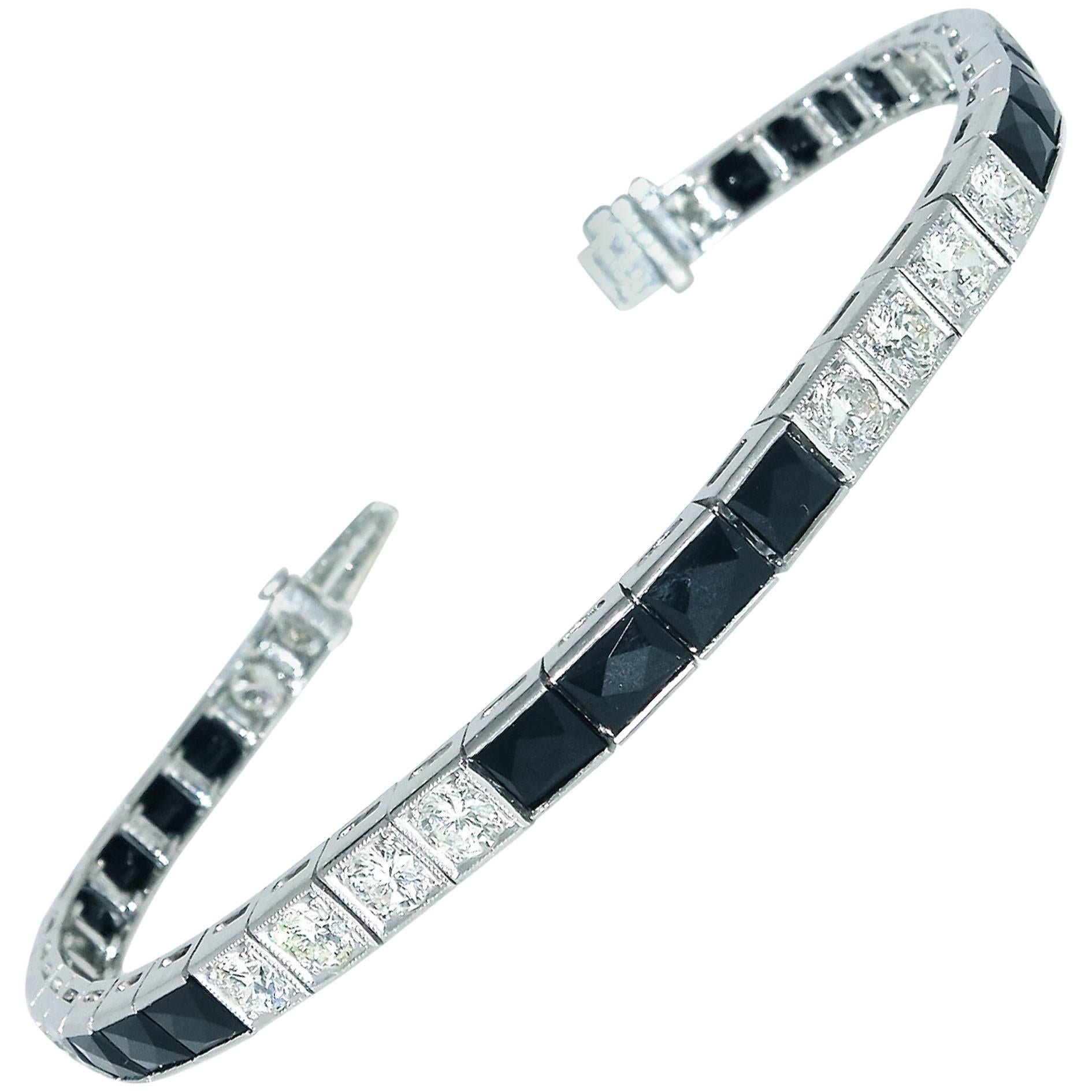 Art Deco Diamond and Onyx Bracelet, circa 1925