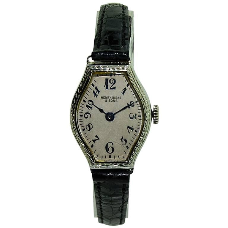 Birks and Sons Ladies White Gold Art Deco Manual Watch For Sale at