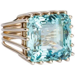 21 Carat Aquamarine 14 Karat Yellow Gold Cage Style Cocktail Ring