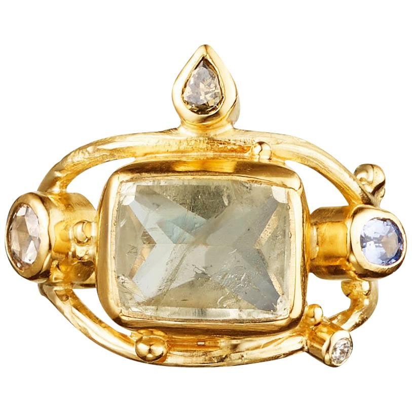 Bergsoe Beryl Diamonds Gold Ring For Sale